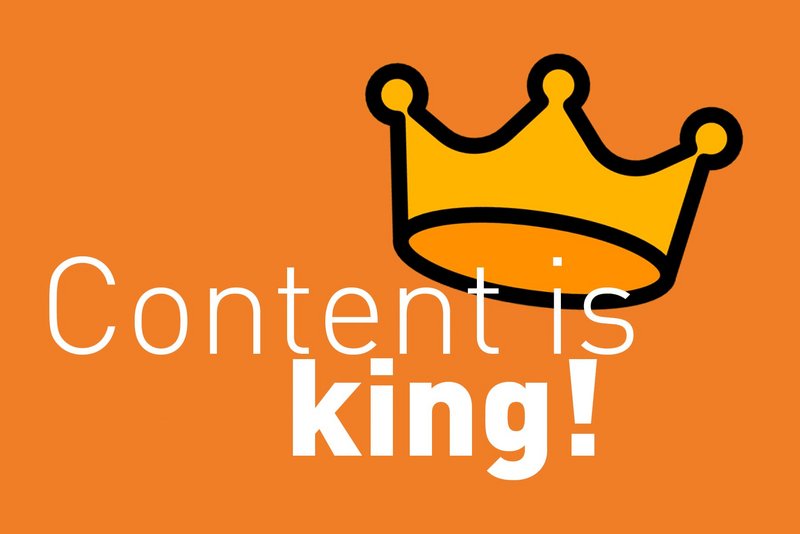 Schriftzug „Content is king!“ mit Icon einer Krone